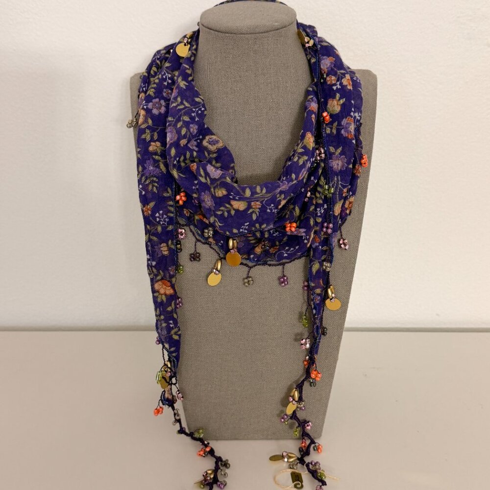 Traditional Turkish Oya Neck Violet  Scarf Bead & Needle Lace on Lawn Cotton - Picture 7 of 16